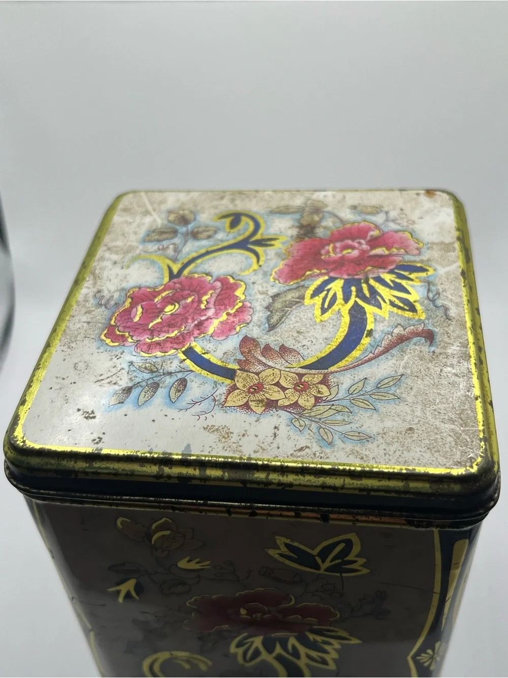 Vintage 1987 Floral Decorative Tin - Pink & Gold Accents